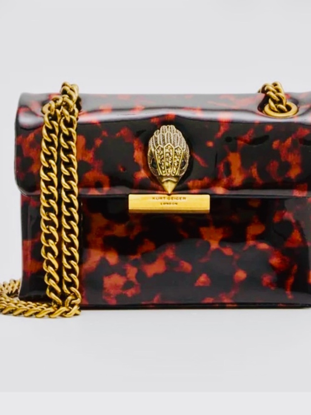 Kurt Geiger Glossy Tortoiseshell Shoulder Bag with Gold Hardware